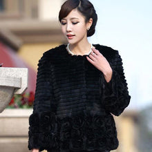 Load image into Gallery viewer, Women Genuine Rabbit Fur Coat Flower Decoration Overcoat Jacket 010131