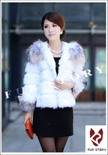 Load image into Gallery viewer, Women&#39;s Warm Winter Coat Real Rabbit Fur Coat Raccoondog Fur Collar &amp; Sleeve-cuff with Hood Overcoat Jacket Waistcoat 6colors Short Version FS010129S