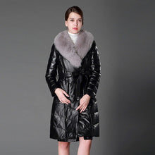 Load image into Gallery viewer, Women&#39;s Genuine Leather Coat with Fox Fur collar Down Stuffing Leather Coat 161194