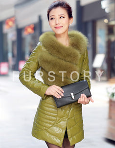 Genuine Leather Women's Winter Down Coat Real Fox Fur Collar Decoration Female Outwear