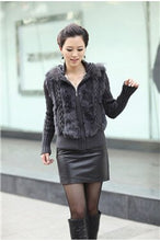 Load image into Gallery viewer, Women&#39;s Coats Fur Coats Real Knit Rabbit Fur Big Hood Thick Sweater Coats 010102