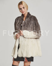 Load image into Gallery viewer, Women&#39;s Knit Real Rabbit Fur Coat Slit Jacket Winter Warm Coat Gradient 17140