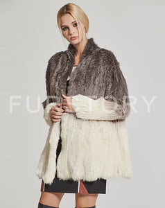 Women's Knit Real Rabbit Fur Coat Slit Jacket Winter Warm Coat Gradient 17140