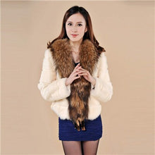 Load image into Gallery viewer, Rabbit Fur Coat Women&#39;s with Big Raccoon Fur Collar Real Natural Fur Coats Female