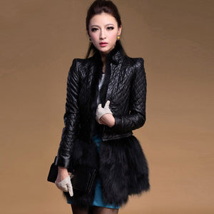 Genuine Leather Coat with Removable Hem of Real Fox Fur Double Wear Jackets Women