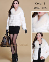 Load image into Gallery viewer, Real Rabbit Fur Coat Fox Fur Collar and Cuff Jacket Overcoat Womens&#39; Garment Winter Coat FS13074