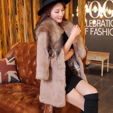 Load image into Gallery viewer, Natural Rabbit Fur Coat Jacket Real Raccoon Dog Fur Collar Trim Thick Jacket