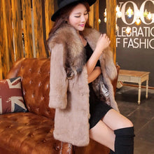 Load image into Gallery viewer, Natural Rabbit Fur Coat Jacket Real Raccoon Dog Fur Collar Trim Thick Jacket