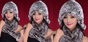 Knitted Real Rabbit Fur Hat Beanie Earmuff Bomber Hat  Women's Winter Hats 14606