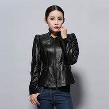 Load image into Gallery viewer, Genuine Sheep Leather Jacket Women&#39;s Leather Motorcycle Jacket