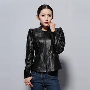 Genuine Sheep Leather Jacket Women's Leather Motorcycle Jacket