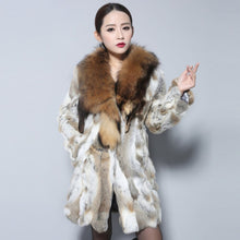 Load image into Gallery viewer, Women&#39;s Real Rabbit Fur Coat Luxury Raccoon Fur Collar Long Overcoat 010112