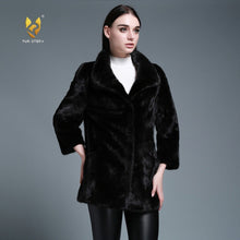 Load image into Gallery viewer, Women&#39;s Genuine Mink Fur Coat With Big Turn Down Collar Overcoat Female 161160