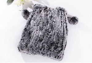 Women's Hats Knitted Real REX Rabbit Fur Beanie Hat 14603