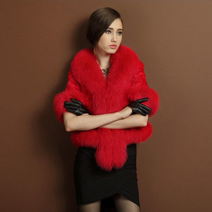 Natural Mink Coat Female with Big Fox Fur Collar Winter Jacket Women 15116