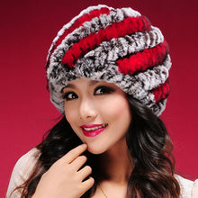 Load image into Gallery viewer, Women Knitted Real REX Rabbit Fur Hat Skullies Beanie Headgear 060108