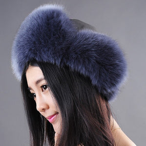 Winter Women's Fox Fur Hat Bomber Hats Cap Tapper Hat Snow Cap Fur millinery  Ear Protector Cap Warm Hat Fur Story FS060101