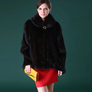 Natural Mink Fur Coat Big Fur Collar Full Pelt Whole Leather Fur Overcoat