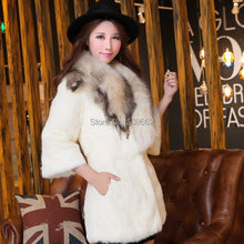 Load image into Gallery viewer, Natural Rabbit Fur Coat Jacket Real Raccoon Dog Fur Collar Trim Thick Jacket