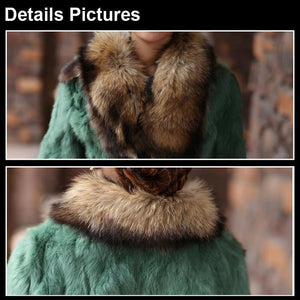 Natural Rabbit Fur Coat Jacket Real Raccoon Dog Fur Collar Trim Thick Jacket