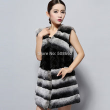 Load image into Gallery viewer, Natural Rex Rabbit Fur Vest Fashion Warmer Outerwear Sleeveless Women Long Coat