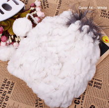 Load image into Gallery viewer, Real Rex Rabbit Fur Hat Double-use Scarf  Cap Fox Fur Decoration Pompom 14604