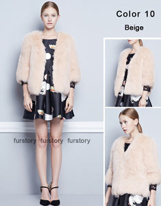 Winter Women's Real Fox Fur Coat Three Quarter Sleeve Furry Jackets