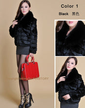 Load image into Gallery viewer, Real Rabbit Fur Coat Fox Fur Collar and Cuff Jacket Overcoat Womens&#39; Garment Winter Coat FS13074