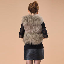 Load image into Gallery viewer, Genuine Tight Knitted Rabbit Fur Vest with Big Mongolia Lamb Fur Collar