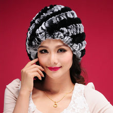 Load image into Gallery viewer, Women Knitted Real REX Rabbit Fur Hat Skullies Beanie Headgear 060108