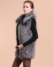 Load image into Gallery viewer, Silver Fox Fur Vest with Fur Collar Waistcoat Long Jacket Winter Overcoat  Women Dress
