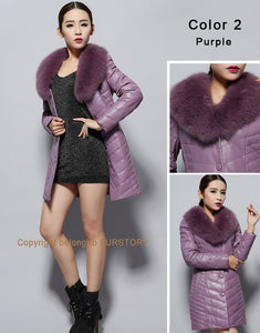 Genuine Leather Coat Female with Real Fox Fur Collar Outwear Winter Women's Down Coat
