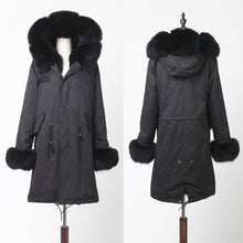 Load image into Gallery viewer, Fur Story FS18113 Women&#39;s Genuine Rabbit Fur Lining Big Hood Jacket Fur Cuffs and Placket Women Parka