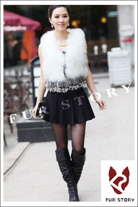 Natural Turkey Fur Vest with Rabbit Fur Fringe Jacket Coat Gilet 7 Colors