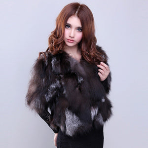 Real Silver Fox Fur Coat Jacket Overcoat Winter Coat Top Dress Nature Color 13039