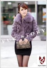 Load image into Gallery viewer, Genuine Fur Coat Real Rabbit Fur Coat with Fox Fur Collar Overcoat Jacket Ladies&#39; Garment Elegant 6 Colors FS010133