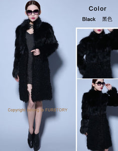 Natural Fox Fur Coat Lamb Fur Overcoat Top Quality Fur Jacket Women's Long Outwear