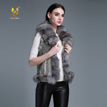 Load image into Gallery viewer, Natural Rabbit Fur Vest Big Fox Fur Collar Jacket Coat