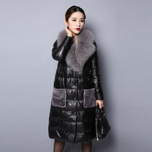 Load image into Gallery viewer, Genuine Leather Down Coat for Women with Big Fox Fur Collar Jacket 151243