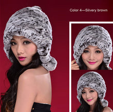 Load image into Gallery viewer, Knitted Real Rabbit Fur Hat Beanie Earmuff Bomber Hat  Women&#39;s Winter Hats 14606