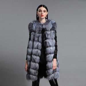 Women's Genuine Fox Fur Vest Women Wavy Furry Striped Vest Female 16277