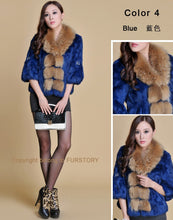 Load image into Gallery viewer, Real Rabbit Fur Coat Raccoondog Fur Collar with Hood Overcoat Jacket Waistcoat 7colors Short Version FS13073