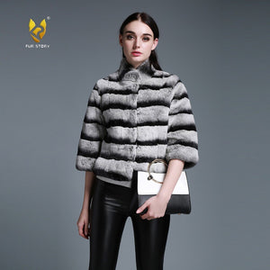 Women's Genuine Rabbit Fur Coat Women Half Sleeve Winter jacket 15193