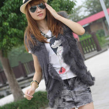 Load image into Gallery viewer, Natural Rabbit Fur Vest with Lamb Wool Fur Collar Hand Knit Vest Coat Jacket Shawl 6colors