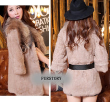 Load image into Gallery viewer, Natural Rabbit Fur Coat Jacket Real Raccoon Dog Fur Collar Trim Thick Jacket