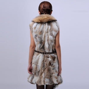 Real Rabbit Fur Vest Raccoon Fur Collar Waistcoat Coat Jacket