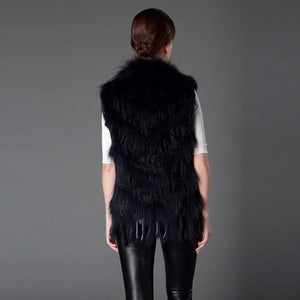 Women's Real Rabbit Fur Vest Knitted Style Natural Fur Waistcoat Female 16214