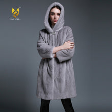 Load image into Gallery viewer, Women&#39;s Genuine Mink Fur Coat with Hood Real Mink Fur Hoodie Outwear 161210