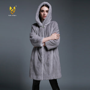 Women's Genuine Mink Fur Coat with Hood Real Mink Fur Hoodie Outwear 161210