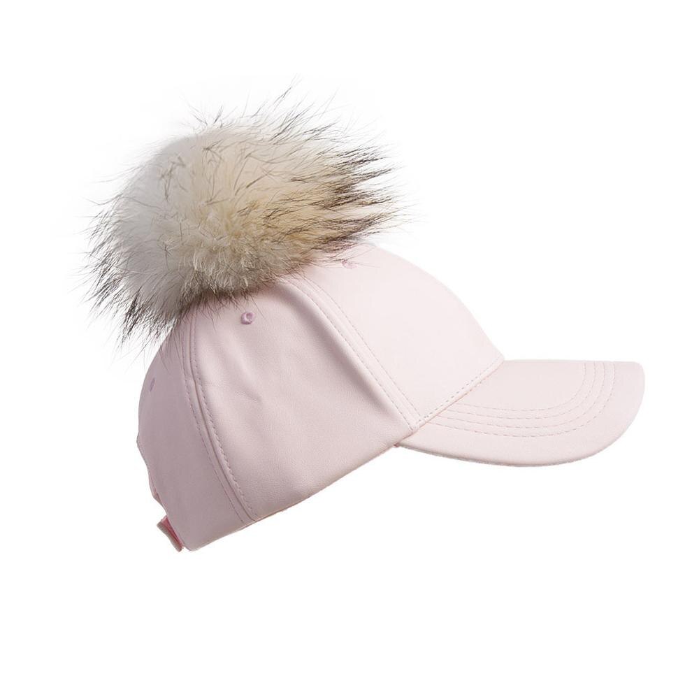 Women Baseball Cap with Fluffy Real Fur Detachable Pompom Streetwear Hip Hop Cool Hat Fur Story 17606